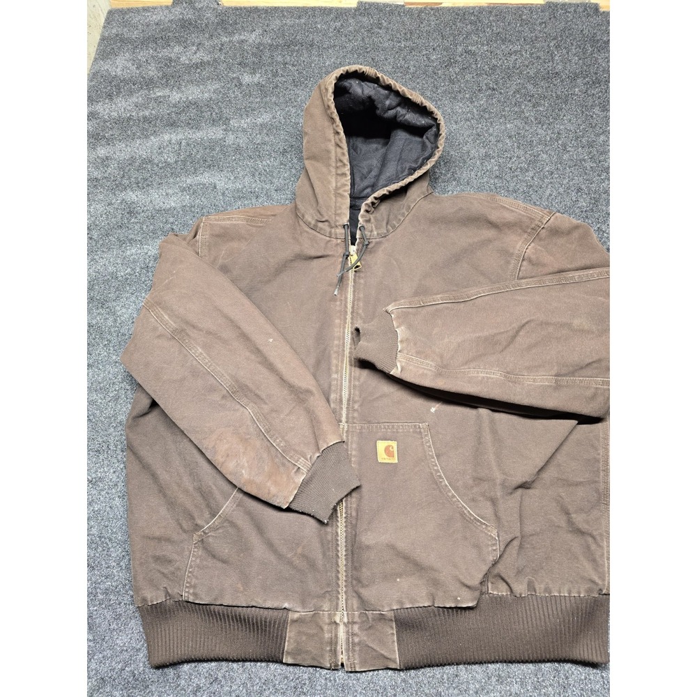 Carhartt‎ Jacket Mens 3XL Vintage Brown J130 Quilted Lined Hooded Distressed